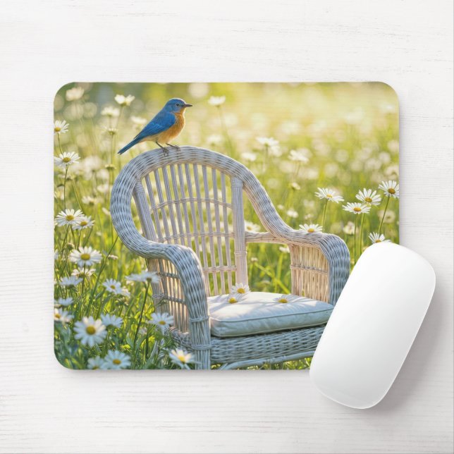 Tapis De Souris Bluebird sur une chaise en osier (Avec souris)