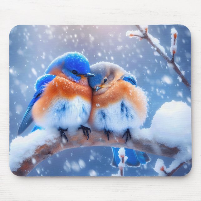 Tapis De Souris Bluebirds sur une branche de neige (Devant)
