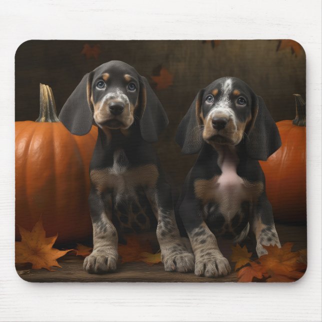Tapis De Souris Bluetick Coonhound Chiot Automne Citrouille de pla (Devant)