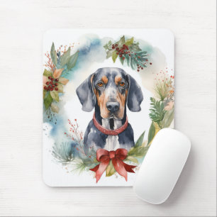 Tapis De Souris Bluetick Coonhound Christmas Wreath Festive Pup