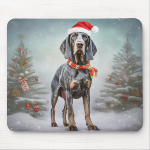 Tapis De Souris Bluetick Coonhound Dog en Noël de neige