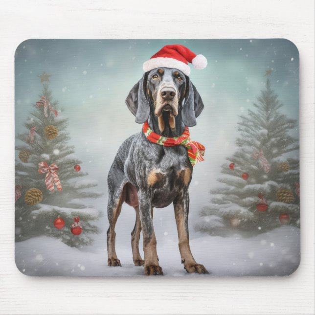 Tapis De Souris Bluetick Coonhound Dog en Noël de neige (Devant)