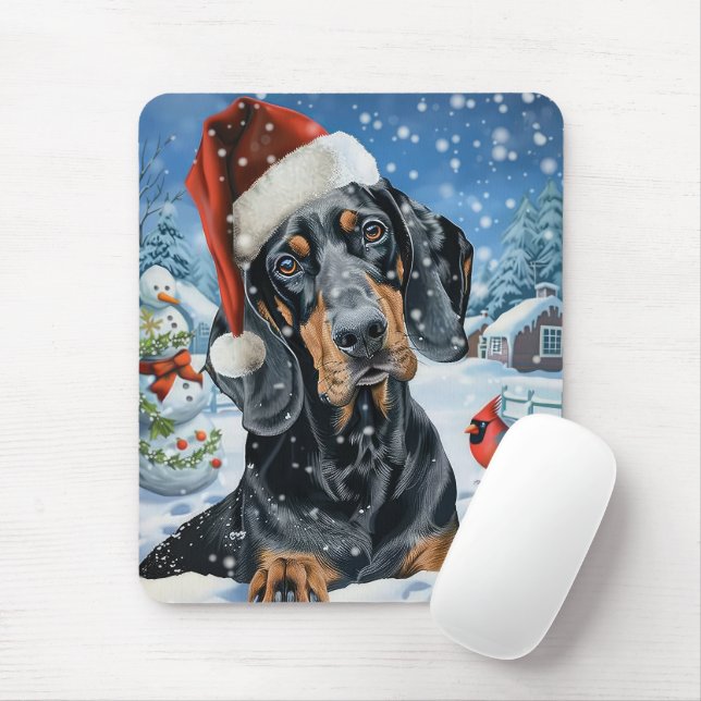 Tapis De Souris Bluetick Coonhound Dog Winter Wonderland Noël (Avec souris)