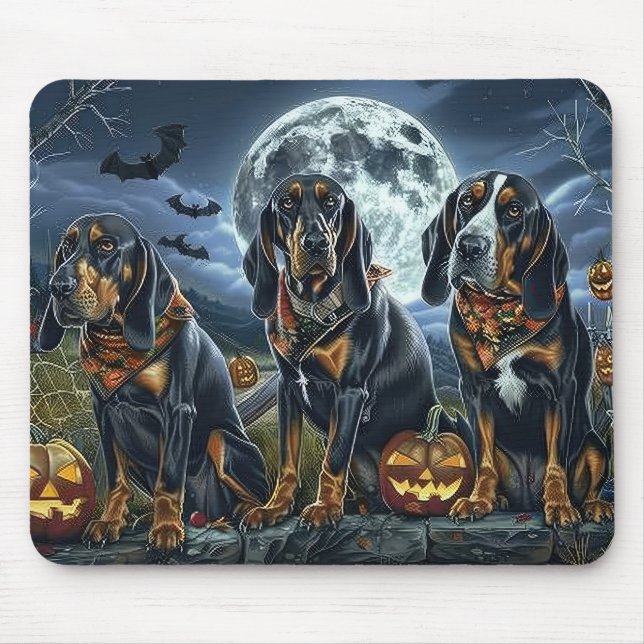 Tapis De Souris Bluetick Coonhound Halloween Éffrayant (Devant)