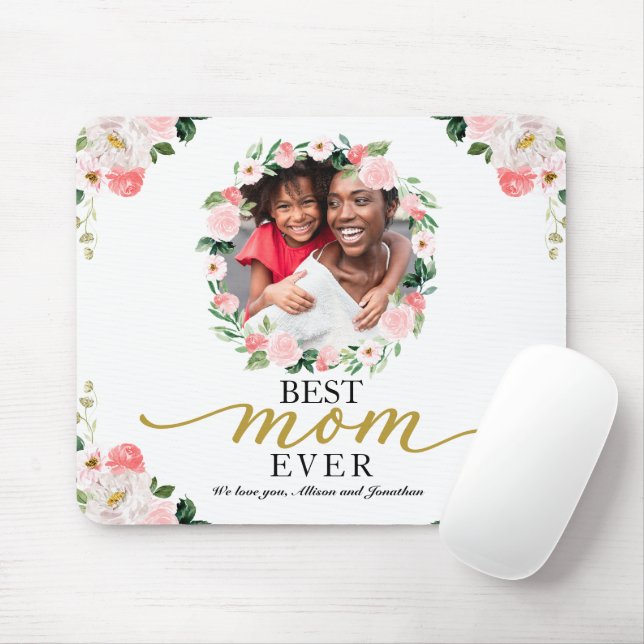 Tapis De Souris Blush Floral Wreath Meilleure Maman Jour des mères (Avec souris)