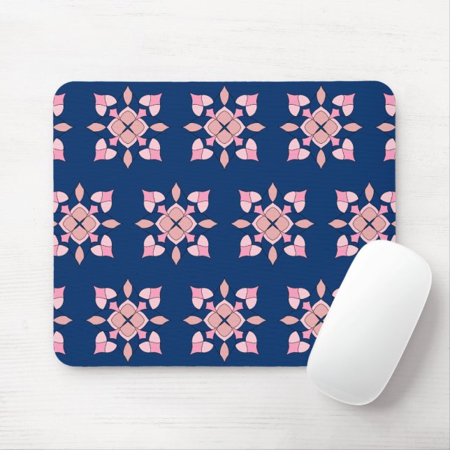 Tapis De Souris Blush Pink and Navy Geometric Floral Tiles (Avec souris)