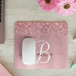 Tapis De Souris Blush Pink Brushed Metal Glitter Monogram Name<br><div class="desc">Easily personalize this trendy chic mouse pad design featuring pretty blush pink sparkling glitter on a blush pink brushed metallic background.</div>