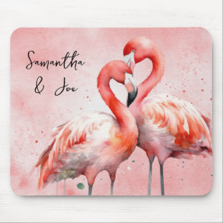 Tapis De Souris Blush Pink Flamingo Pair Watercolor