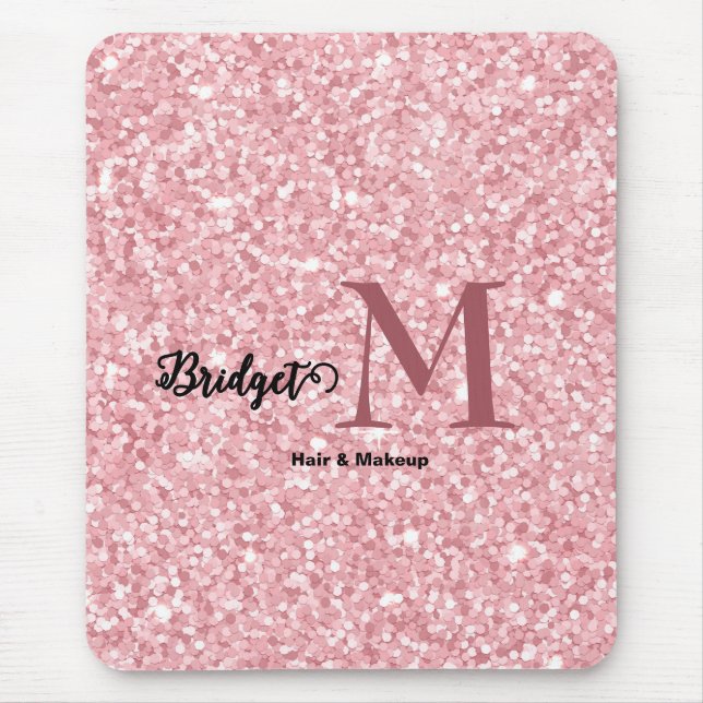 Tapis De Souris Blush Pink glitter Monogram hair and makeup (Devant)