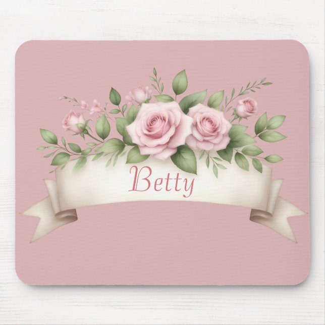 Tapis De Souris Blush Pink Rose Custom Name (Devant)