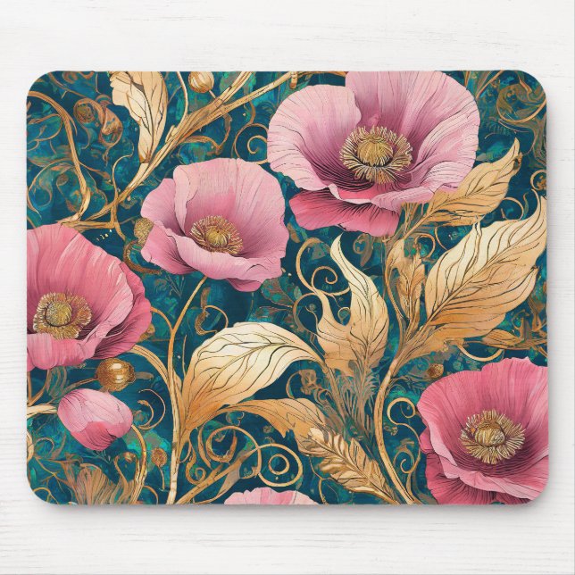 Tapis De Souris Blush Poppy Scroll  - Art Nouveau Floral (Devant)
