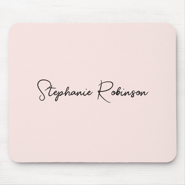 Tapis De Souris Blush Rose Élégant Monogramme Personnalisé Script (Devant)