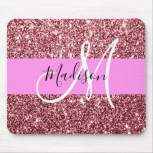 Tapis De Souris Blush Rose Glitter Monogramme Rose Doré Pailleté