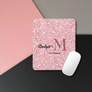 Tapis De Souris Blush rose paillettes monogramme coiffure et maqui
