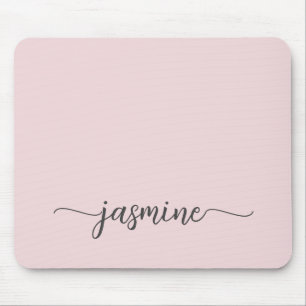 Tapis De Souris Blush Rose Simple Monogramme Nom Personnalisé