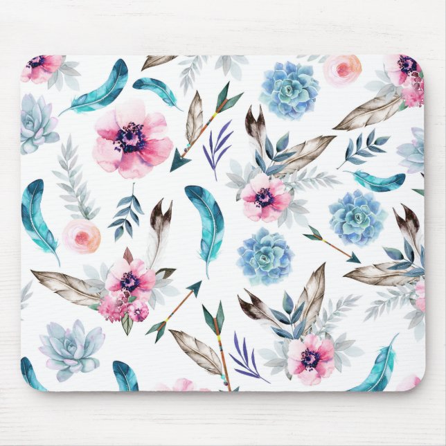 Tapis De Souris Bohème Chic Floral Boho Fille (Devant)