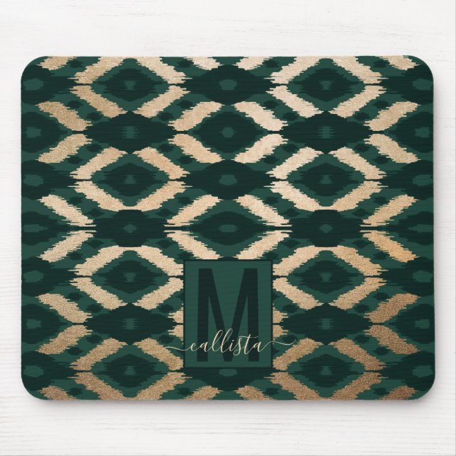 Tapis De Souris Bohême Gold Forest Green Ikat Motif (Devant)