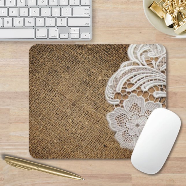 Tapis De Souris bohème rustique pays occidental burlap et dentelle (bohemian rustic western country burlap and lace mouse pad)
