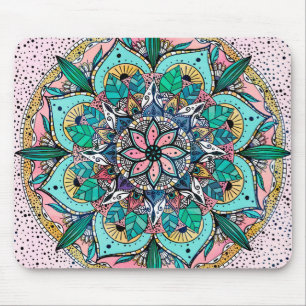 Tapis De Souris Bohemian Colorful Watercolor Floral Mandala