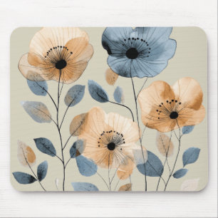 Tapis De Souris Boho Aquarelle Florale Bleu Pêche