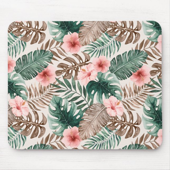 Tapis De Souris Boho Aquarelle moderne Feuilles floraux tropicaux (Devant)