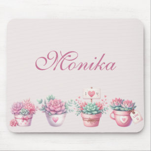 Tapis De Souris Boho Aquarelle rose Pot Succulents Personnalisé