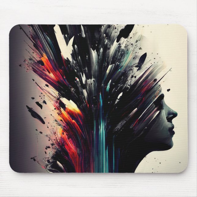 Tapis De Souris Boho art abstrait avec visage de fille (Devant)