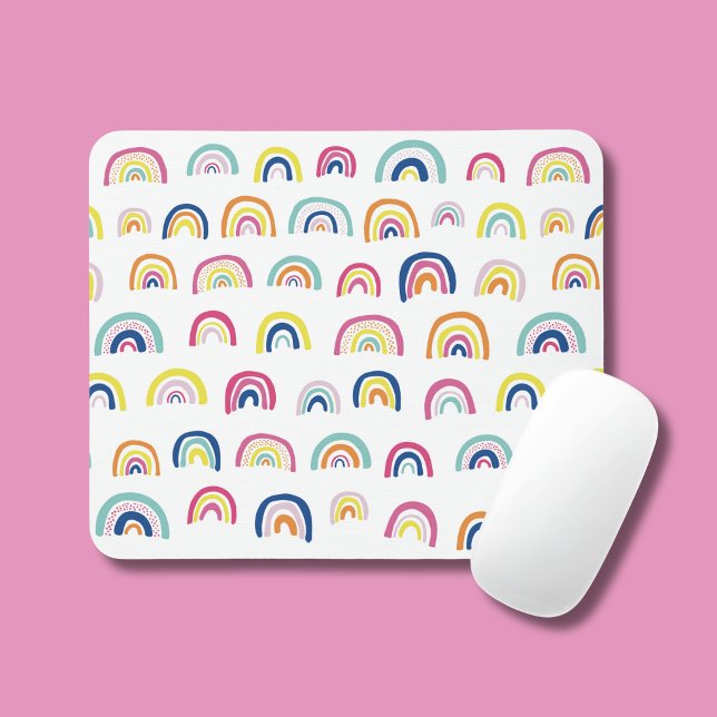 Tapis De Souris Boho Blanc Multi Arc-en-ciel (Rainbow pattern mouse mat)