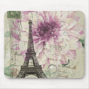 Tapis De Souris Boho Chic fleuri Vintage Paris Tour Eiffel