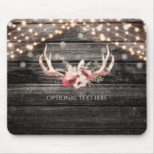 Tapis De Souris Boho Chic Glam Bois Rustique & Luminaires Floraux 
