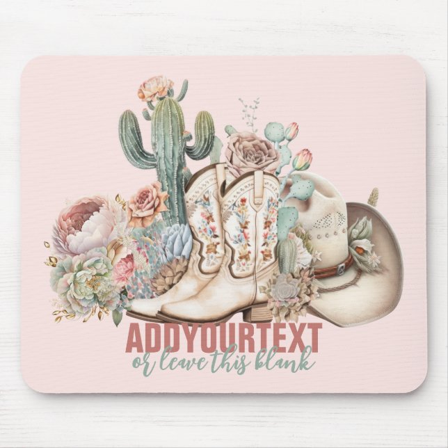Tapis De Souris Boho désert cowgirl cowboy bottes de cowboy casque (Devant)