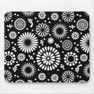 Tapis De Souris Boho fleurs Motif floral vectoriel noir et blanc