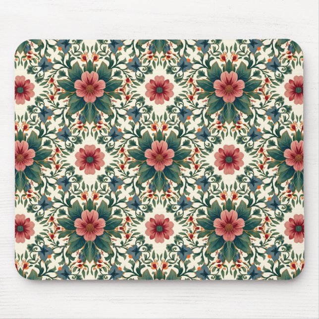 Tapis De Souris Boho Flower Magic - dans les tons vert et rose (Devant)