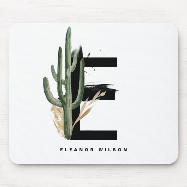 Tapis De Souris Boho Letter E Monogram | Tropical Cactus Monogram (Devant)