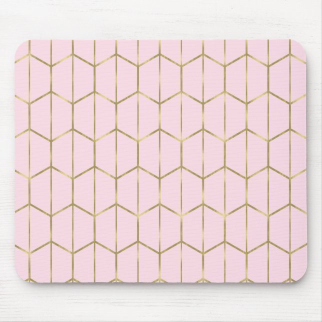 Tapis De Souris Boho Rose Hexagone Or et Glam Géométrique (Devant)