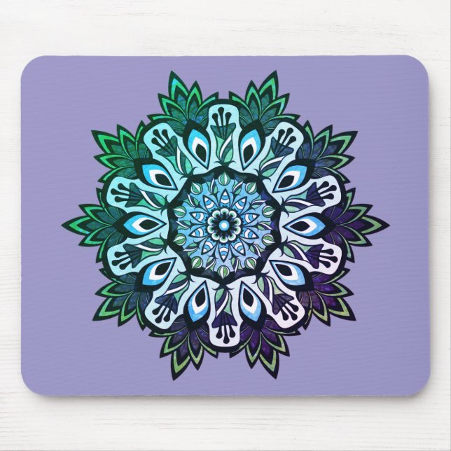Tapis De Souris Boho Sage Vert Fleur Mandala (Devant)
