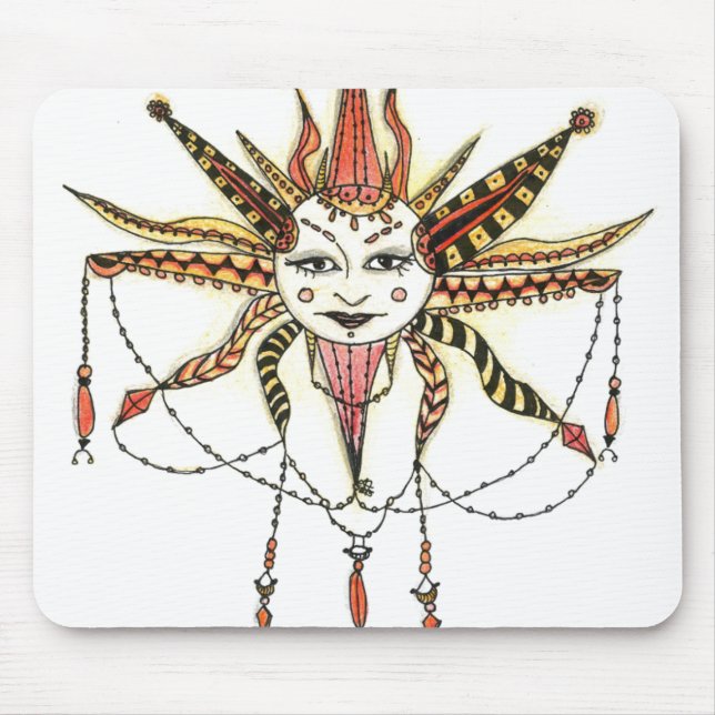 Tapis De Souris Boho Soleil Dessin à la Main (Devant)
