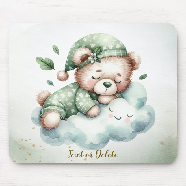 Tapis De Souris Boho vert dormant Teddy Ours mou (Devant)