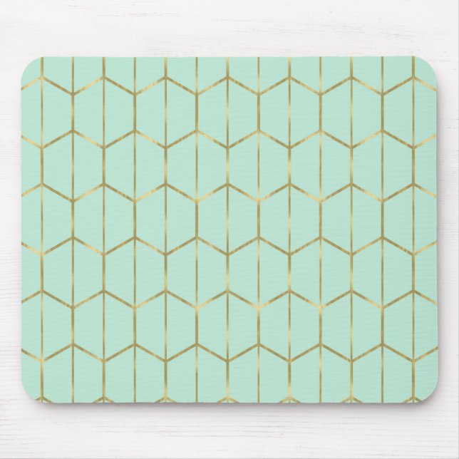 Tapis De Souris Boho Vert Menthe Hexagone Or & Glam Géométrique (Devant)
