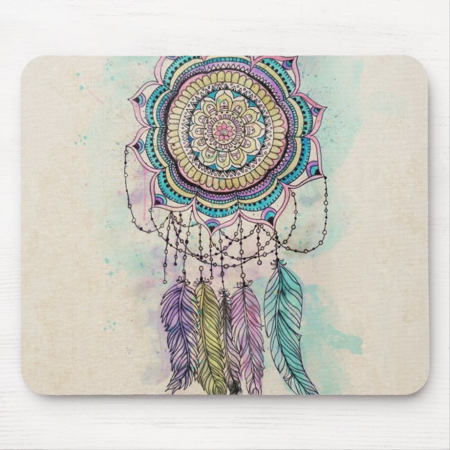 Tapis De Souris Boho Watercolor Mandala Dreamcatcher (Devant)