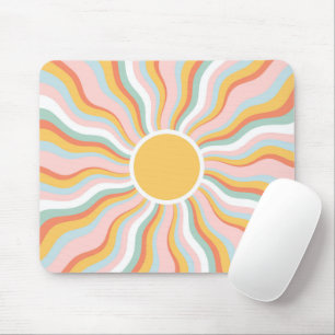Tapis De Souris Boho Wavy Sun Rays Retro Design