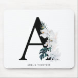 Tapis De Souris Boho White Orchidées Tropical Lettre A Monogramme<br><div class="desc">Ajoutez un accent boho et tropical à votre espace avec ce monogramme tropical mousepad. Il présente des fleurs blanches d'aquarelle,  du corail blanc et des feuilles tropicaux. Cette lettre Un monogramme mousepad sera parfait comme cadeau.</div>