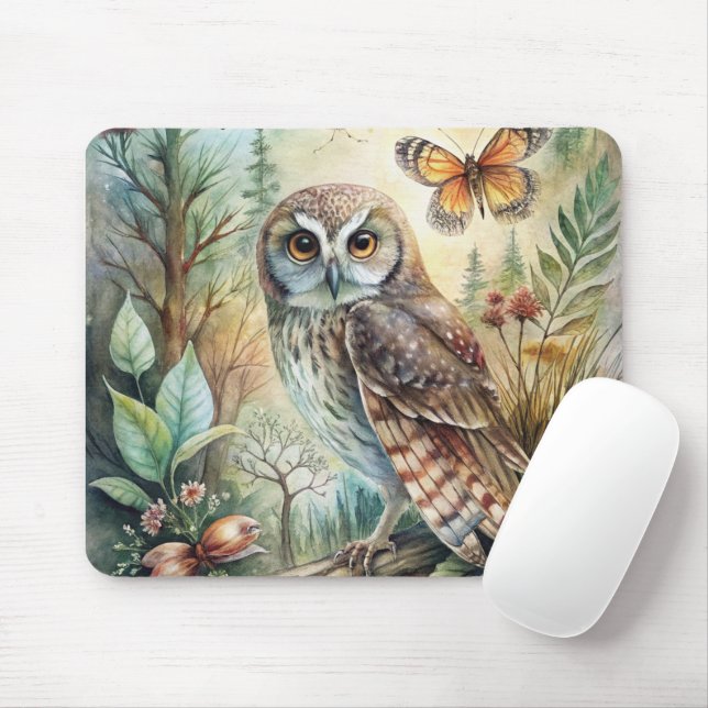 Tapis De Souris Boho Woodland Owl (Avec souris)