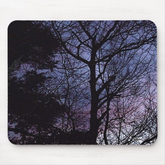 Tapis De Souris Bois d'automne Silhouette coucher de soleil (Devant)