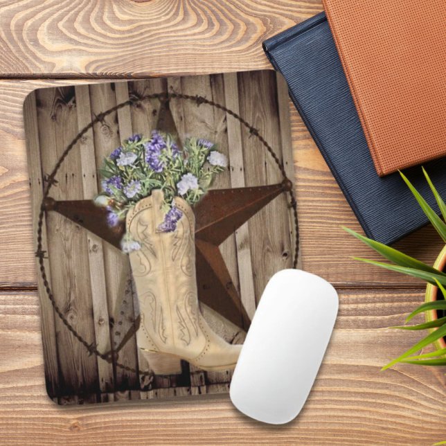 Tapis De Souris bois de grange rustique fleur sauvage Western pays (rustic barn wood wildflower Western country cowboy Mouse Pad)