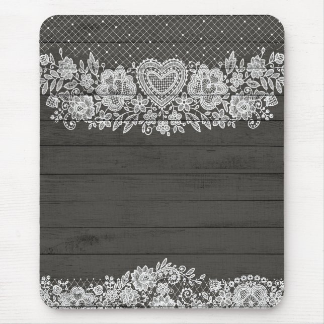 Tapis De Souris Bois rustique & dentelle blanche Lacy Farmhouse Ch (Devant)