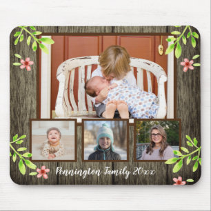 Tapis De Souris Bois rustique et aquarelle Floral 4 Photo