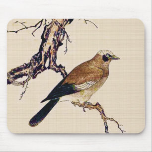 Tapis De Souris Boiseries japonaises d'un Finch, Brown et beige
