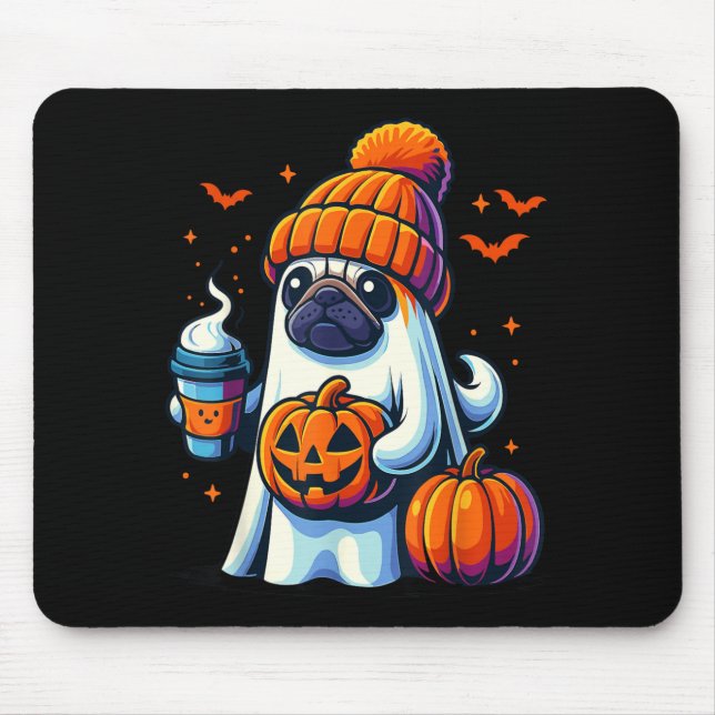 Tapis De Souris Boisson de citrouille de chien fantôme Bonnet Hall (Devant)