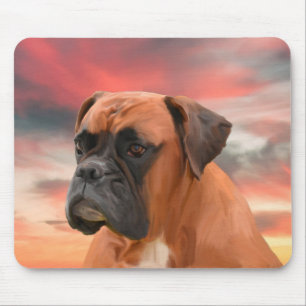 Tapis De Souris Boîte à Mignonne Chien Boxer Peinture à l'huile Co